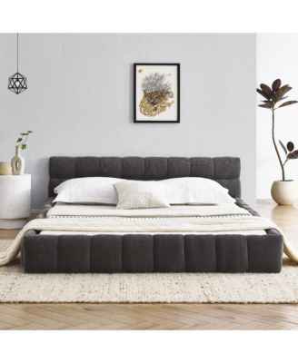 Queen Size Grounded Upholstered Bed Thick Chenille Fabric Solid Frame