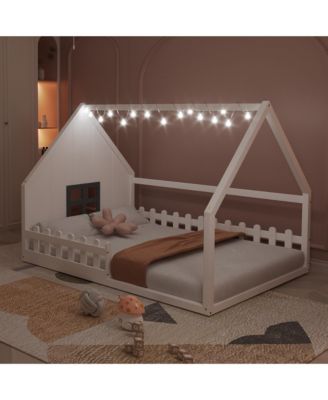 Full Size Wood House Bed Window Fence