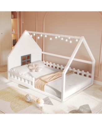 Full Size Wood House Bed Window Fence