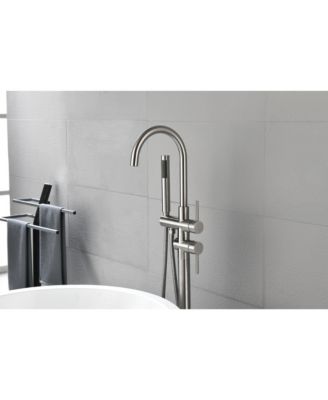 Floor Mounted Tub Faucet High Flow Freestanding Tub Filler Faucet with Handheld Shower Head and Swivel Spout