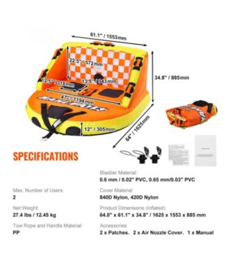 1-2 Rider Towable Boat Tube with Backrest and Nylon Cover