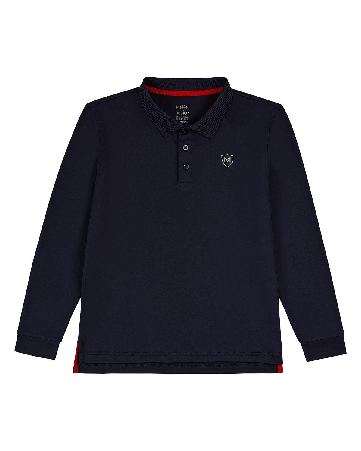MeMoi Big Boys Silky Soft Dri-Effect Moisture Wicking Long Sleeve Polo Shirt - Midnight navy