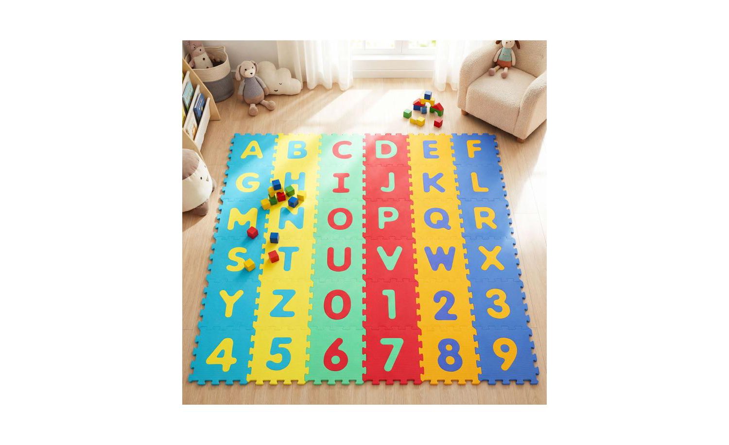 36-Piece Interlocking Baby Puzzle Floor Tiles with Alphabet