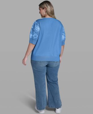 Plus Size Floral Printed Sleeve Sweater