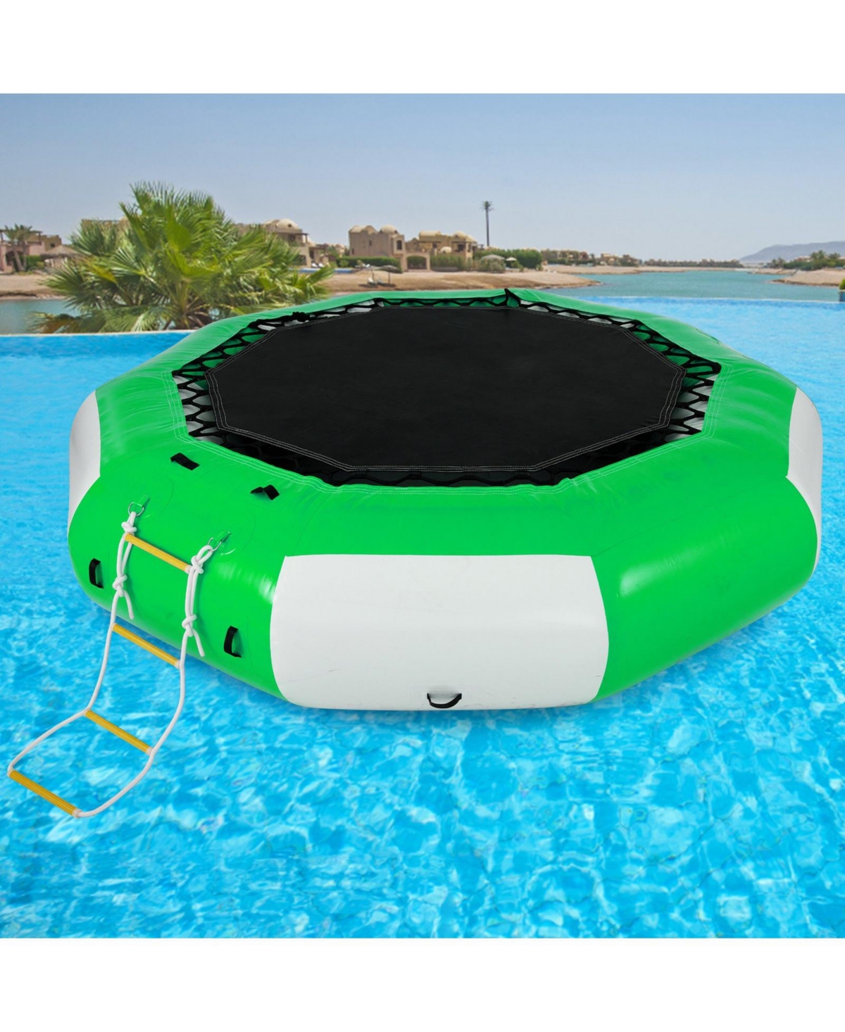 10 Ft Inflatable Water Trampoline with Ladder for Lake and Pool