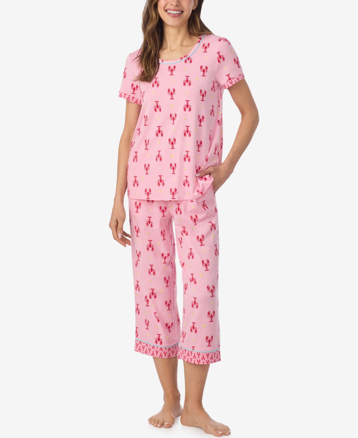Women's Short-Sleeve Top and Cropped Pajama Pants, 2-Piece Set