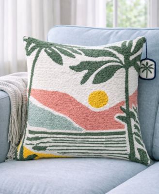 Sunset at the Beach Cotton Needle-Punch Decorative Pillow, 20" x 20"