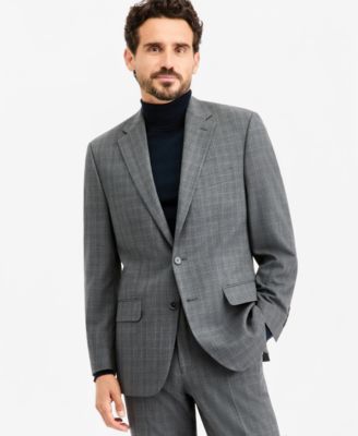Men's Classic-Fit Gray & Blue Check Suit Separate Jacket