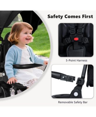 8-in-1 Folding Kids Tricycle Stroller with Adjustable Push Handle, Convertible Toddler Trike, Pink