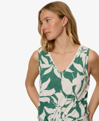 Women's Printed V-Neck Sleeveless Tie-Hem Tank Top