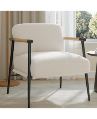 Modern Accent Chair, Comfy Chair with Metal Frame Wooden Armrest, Cozy Reading Chair with Soft Cushion for Bedroom, Living Room