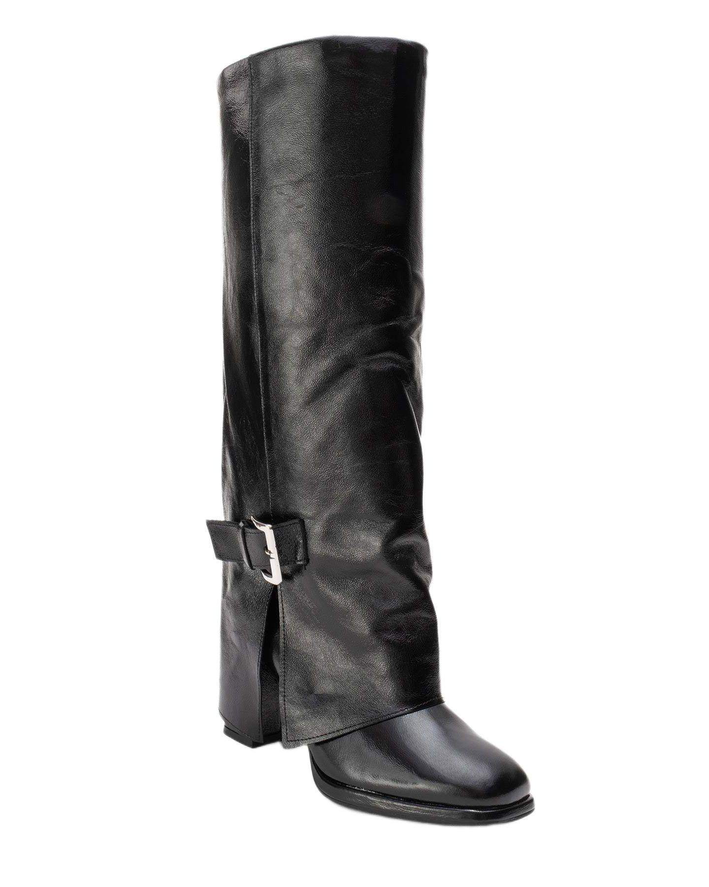 Женские ботинки Forever & Always Shoes Lojo Leather Block Heel Boot, цвет: Чёрный лаковый — фото 1