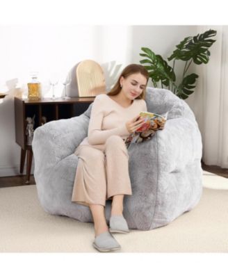51" Fluffy Faux Fur Bean Bag Chair Cover with Filler, Machine Washable, Anti-Slip Storage Bag