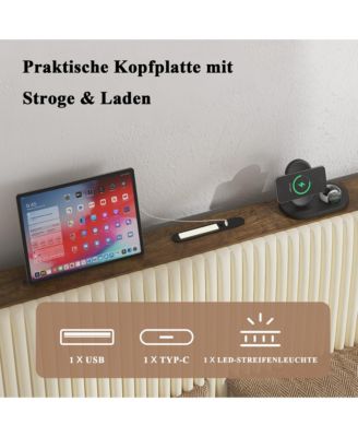 Metal Platform Bed Beige Charging Station 2 USB Ports Noise Free No Box Spring Needed