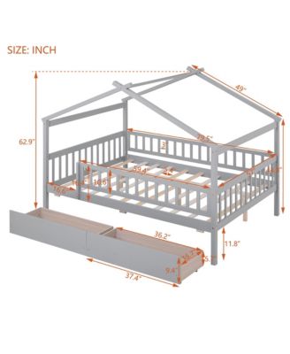 Wooden House Bed Two Drawers