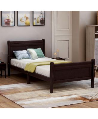 Wood Platform Sleigh Bed Frame with Headboard Footboard Wood Slat Support Mattress Foundation