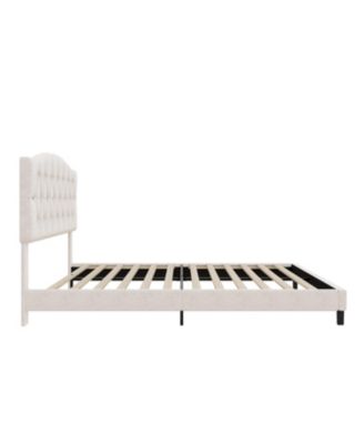 Upholstered Platform Bed Saddle Curved Adjustable Headboard Diamond Tufted Beige No Box Spring