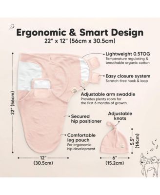 3-Pack Organic Baby Swaddle Sleep Sacks with Knot Hats, Newborn Baby Swaddles Wrap, Ergonomic Wearable Blanket