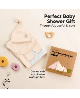 3-Pack Organic Baby Swaddle Sleep Sacks with Knot Hats, Newborn Baby Swaddles Wrap, Ergonomic Wearable Blanket