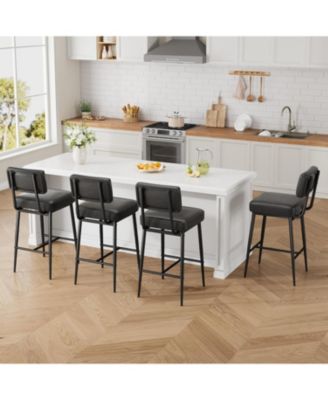 Bar Stools Set of 2,26" Faux Leather Counter Height Bar Stool with Back,Metal Legs,Modern Upholstered Barstool Chairs