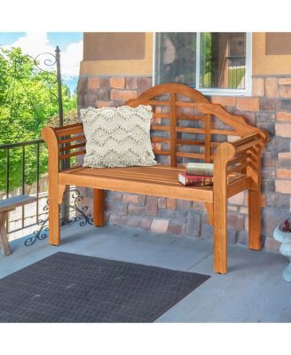Foldable Patio Wooden Bench Garden Loveseat with Crown-Like Backrest