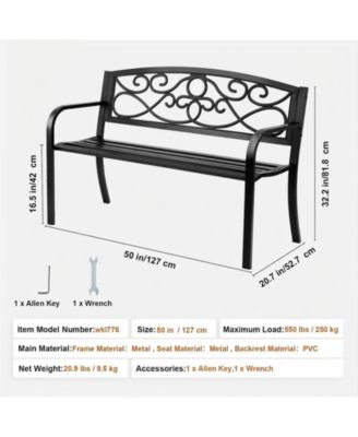  Metal Outdoor Garden Bench with Backrest and Armrests