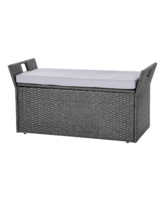 PE Rattan Outdoor Storage Bench for Two with Cushion
