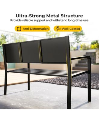  Patio Metal Bench Classic Slatted Loveseat for 2-3 People w/ Curved Seat