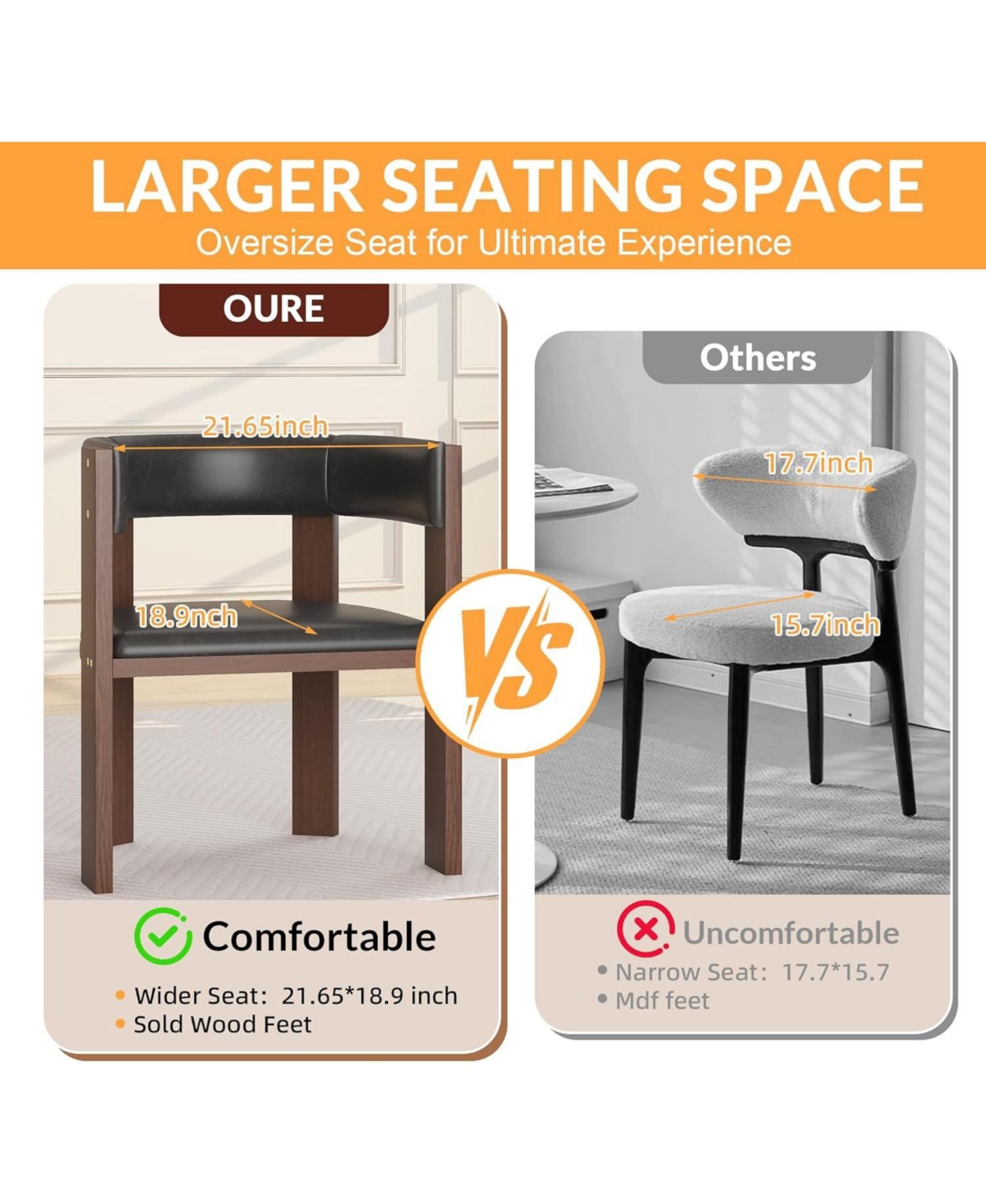 gaomon Mid Century Modern Dining Chairs,Pu Leather Upholstered Kitchen Chairs Set of 2 with Accent Curved Backrest and Rubber Wood Frame,Set of 2