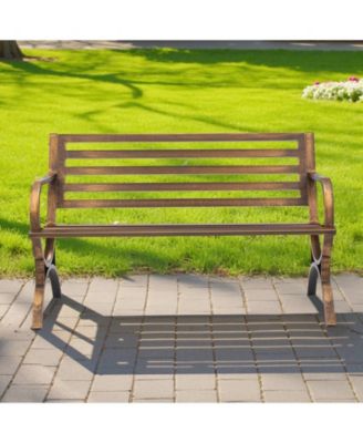 Carbon Steel Outdoor Bench with Slatted Backrest