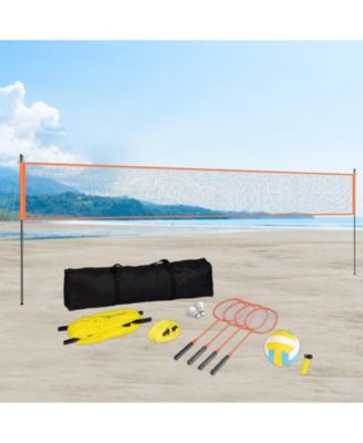 Volleyball and Badminton Combo Set with Adjustable Net and Carry Bag