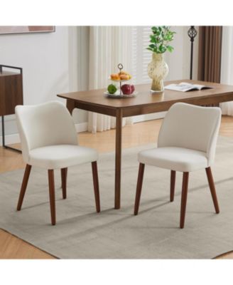 Linen Dining Chairs Set Upholstered Wingback Chairs with Wood Legs and Thick Cushions