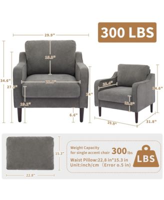 Mid-Century Modern Accent Chairs,Modern Linen Fabric Armchair for Living Room,Comfy Sofa Chairs with Scooped Arms
