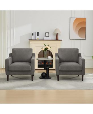 Mid-Century Modern Accent Chairs,Modern Linen Fabric Armchair for Living Room,Comfy Sofa Chairs with Scooped Arms