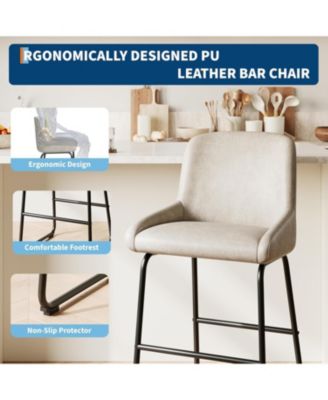 Bar Stools Set of 3,PU Leather Counter Height Barstools with Back and Footrest,Upholstered Bar Chairs for Dining Room Kitchen Island