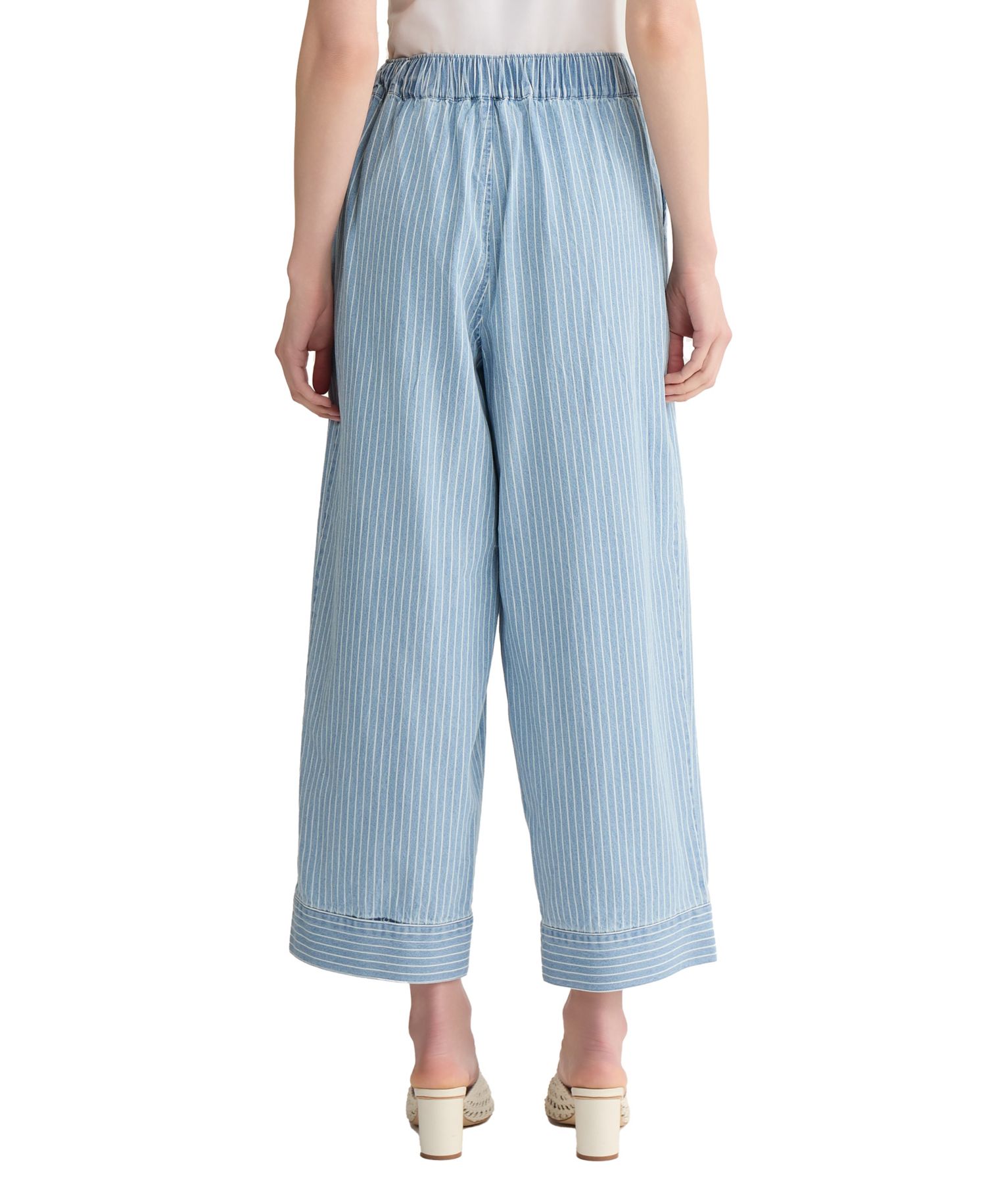 Women's Wide Leg Stripe Drawstring Crop Pants