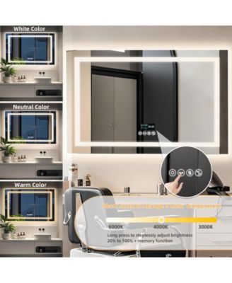 LED Bathroom Mirror Wall-Mounted with Bluetooth Speaker, Vanity Mirror Anti Fog with Memory Function