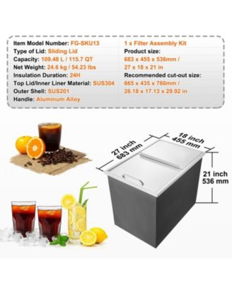  Drop-In Stainless Steel Ice Chest, 40.9 Qt with Sliding Lid