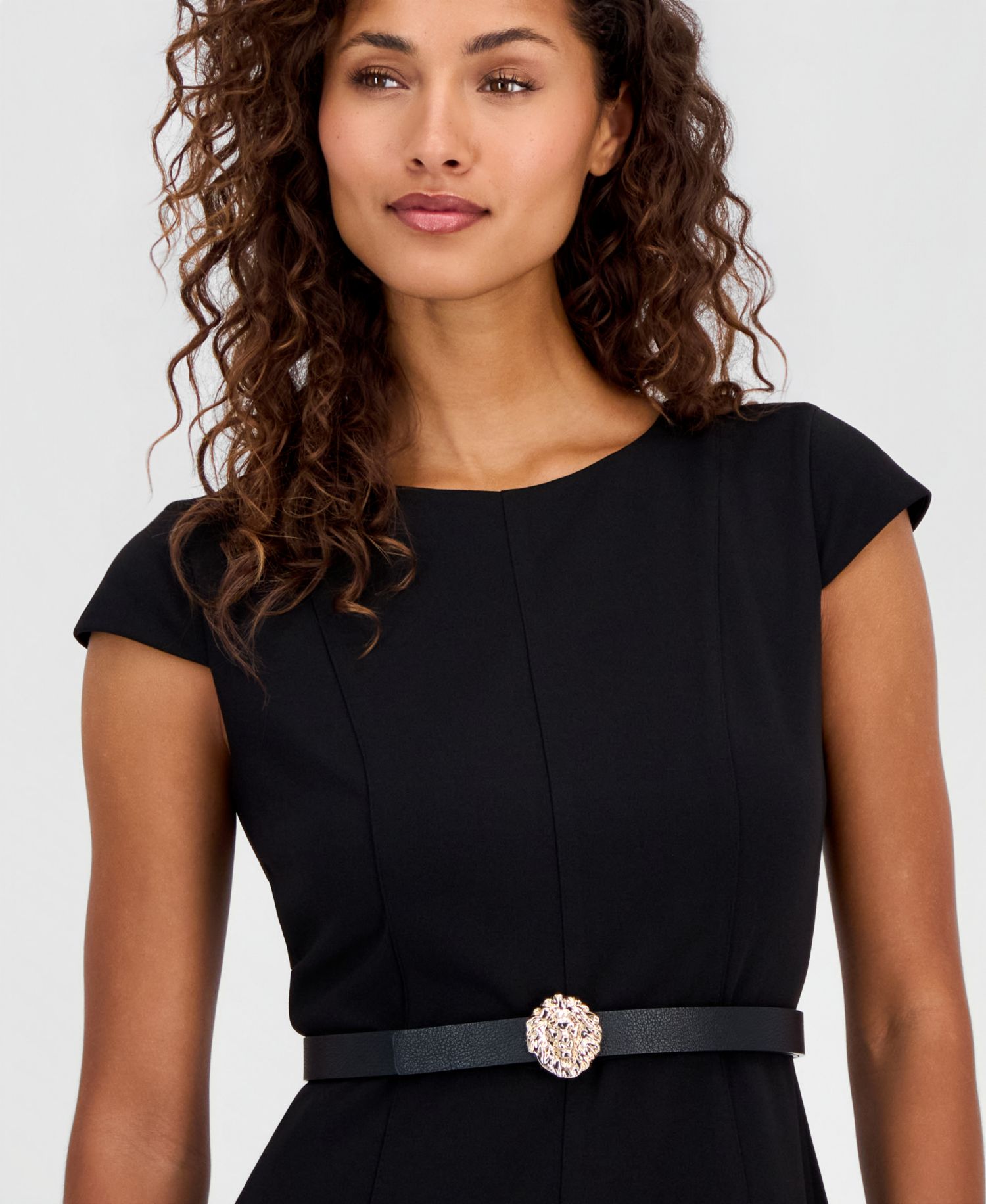 Petite Cap-Sleeve Seamed Scuba Crepe Sheath Dress