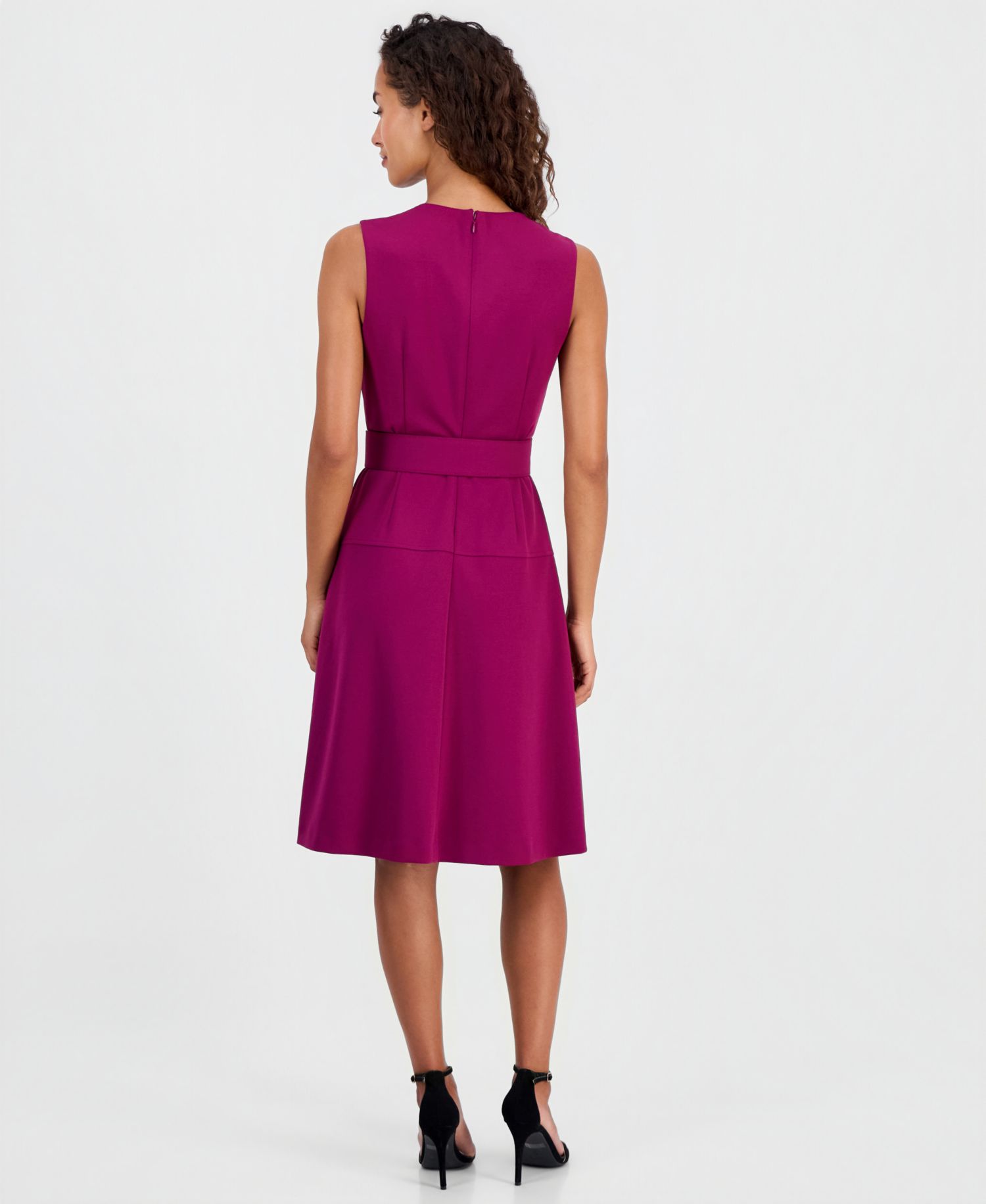 Women's Belted Sleeveless Fit & Flare Dress