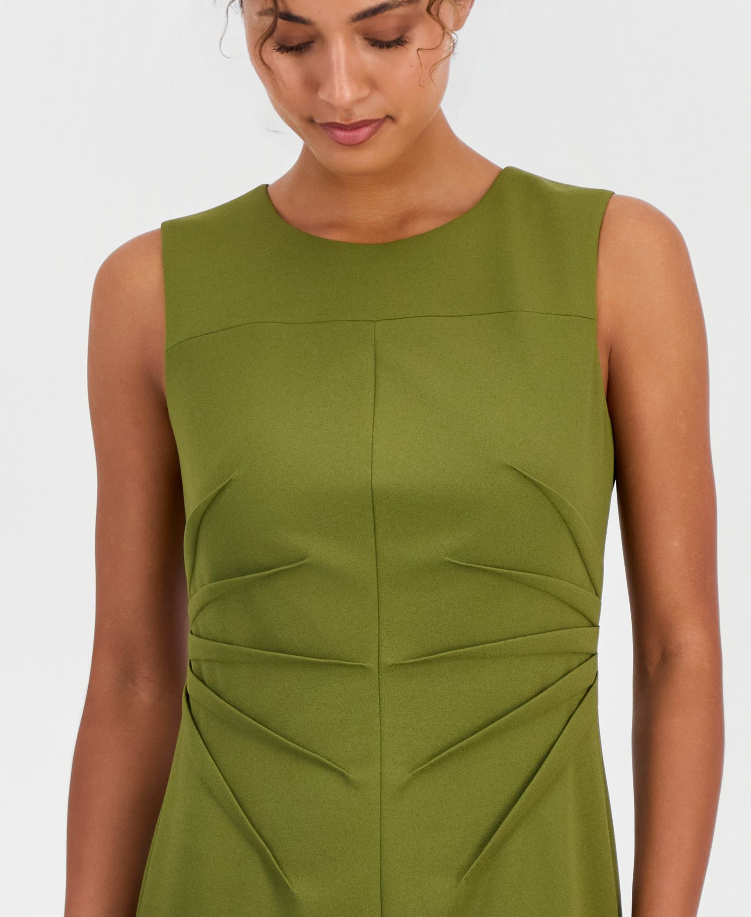 Women's Pleat-Waist Scuba Crepe Sheath Dress
