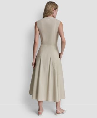 Women's Sleeveless Poplin V-Neck Midi Dress
