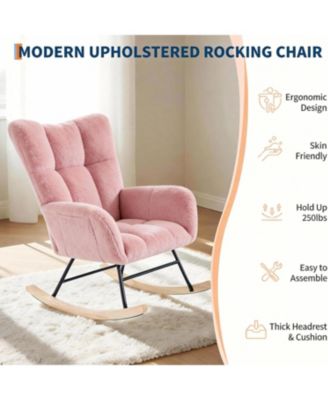 Teddy Fleece Rocking Chair with Headrest, Upholstered Nursery Glider