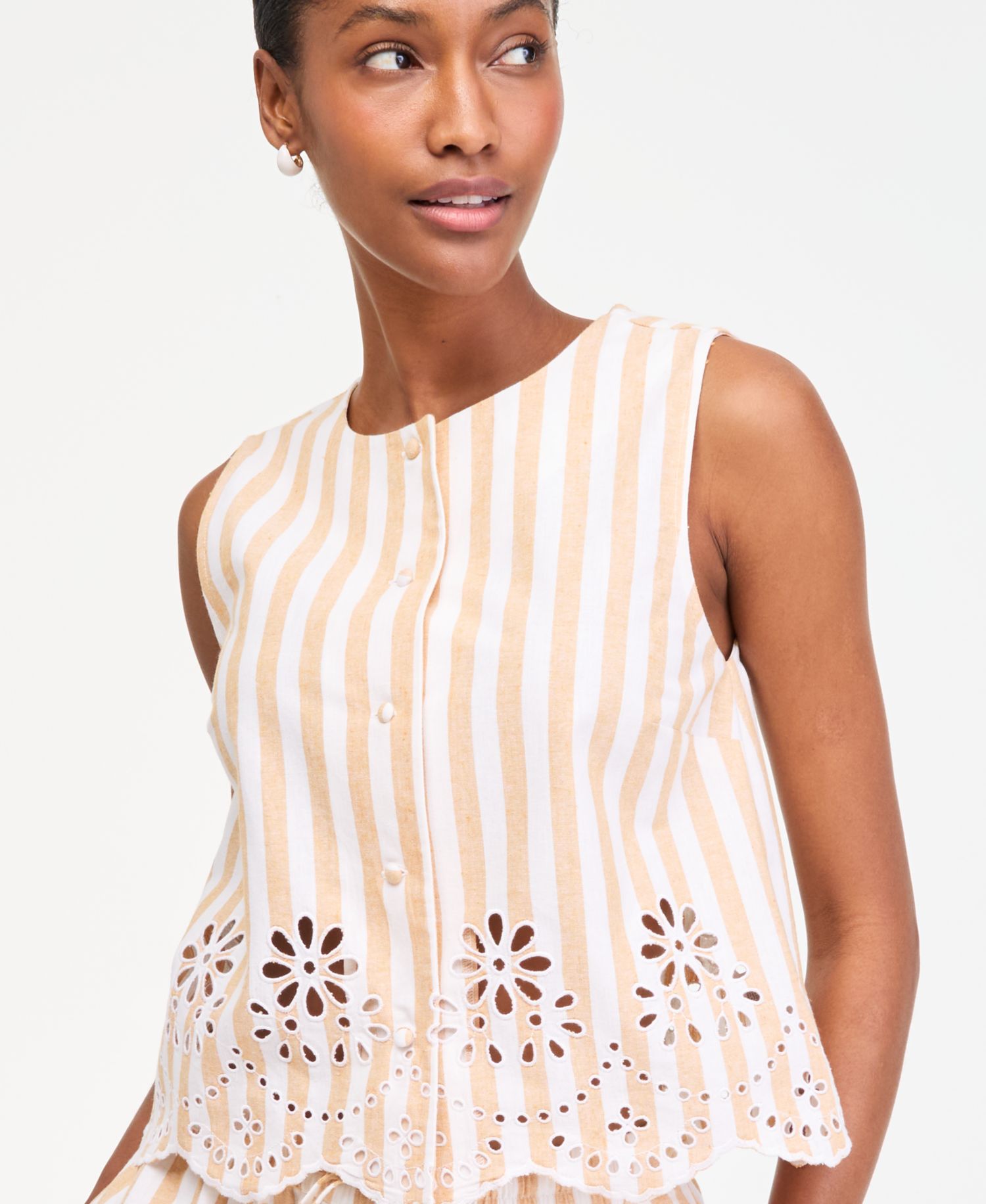 Women's Verano Stripe Linen-Blend Eyelet Vest