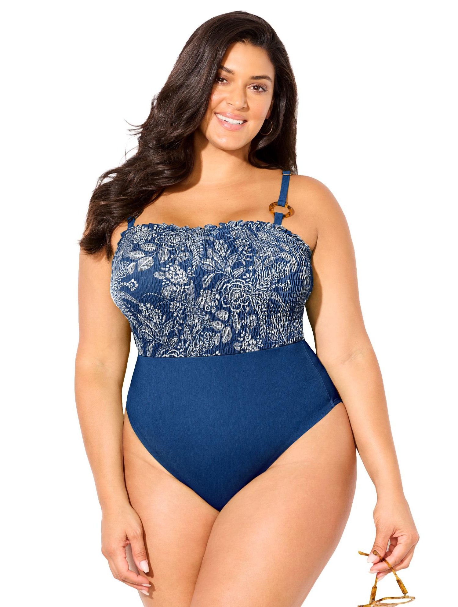 Women's Smocked Ring Strap One Piece Swimsuit