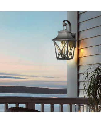 Outdoor Wall Lantern 2-Light, Large Outside Modern Wall Sconce Light Fixture, Industrial Porch Light Wall Mount with Glass