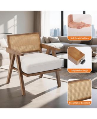 Mid-Century Farmhouse Accent Chair with Rattan Back