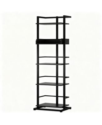 5 Tier Narrow Wood Bookcase Metal Edge Industrial Corner Storage Shelf