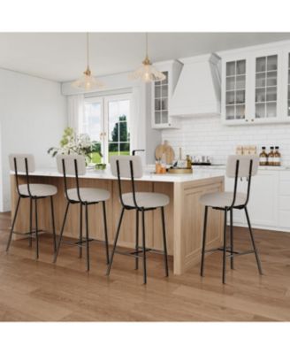 Modern Upholstered Bar Stools Set of 4,Counter Height Bar Chairs with Round Seat,Back,Footrest for Kitchen Island,Dining Room,Pub