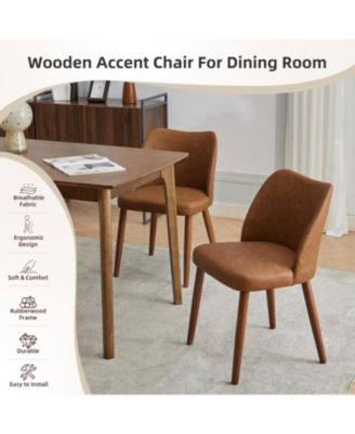 Leather Dining Chairs Set of 2, Upholstered Wingback Chairs with Wood Legs